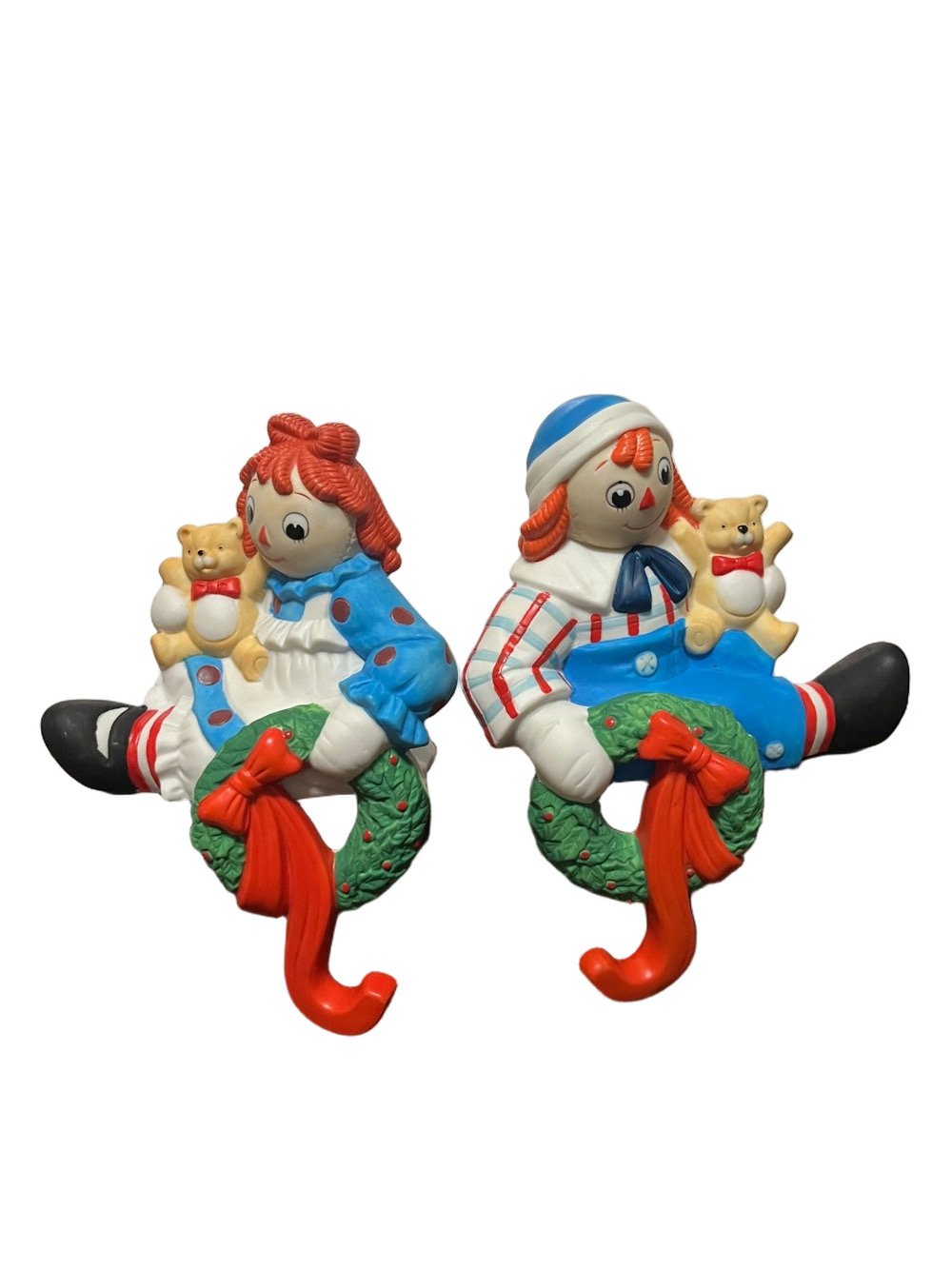 Vintage Flambro 4567 4568 Raggedy Ann Andy Christmas Stocking Mantle Figurines